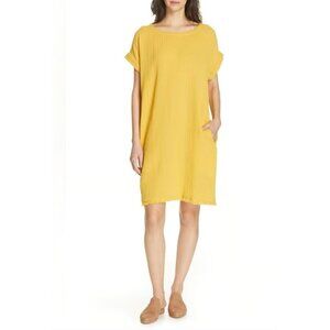 Eileen Fisher Yellow Organic Gauze Cotton Shift Dress Womens Size XL